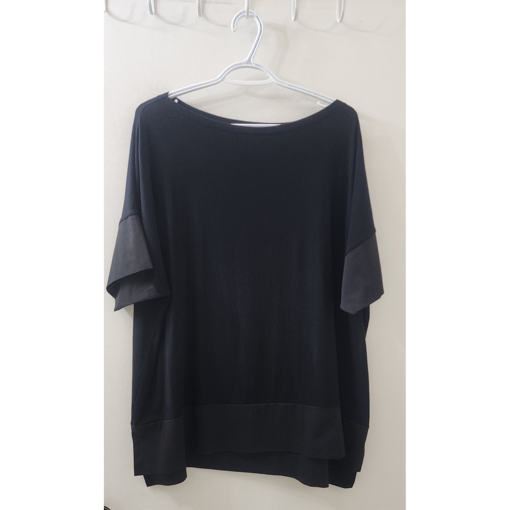 Le‎ Tricot Perugia Black Mixed Media Short Sleeve Top Made in Italy Oversized XL